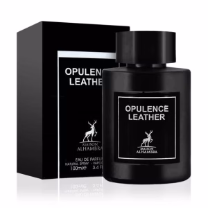 Opulence Leather Eau de Parfum 100ml by Maison Alhambra bottle with black packaging